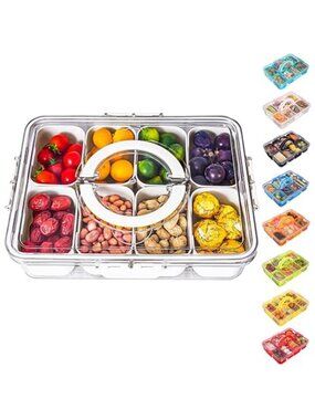 Divided Serving Tray with Lid and Handle - Snackle Box Charcuterie Container